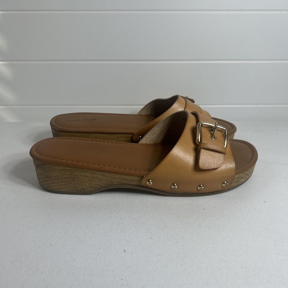 Universal Thread Women’s Sandals Size 8.5 Kora Cognac Brown Slide Clog Buckle